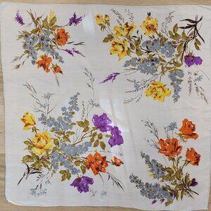 Vintage Floral Silk & Rayon Scarf Made In Japan Chief Value Rolled Hem 30"